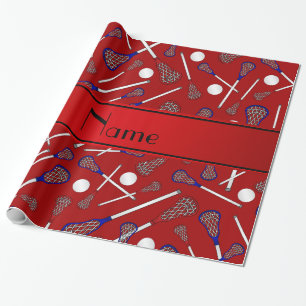 Personalized name red lacrosse pattern wrapping paper