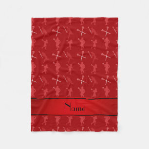 Personalized name red lacrosse silhouettes fleece blanket