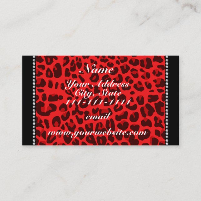 Personalized name red leopard pattern business card (Front)