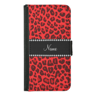 Personalized name red leopard pattern wallet phone case for samsung galaxy s5