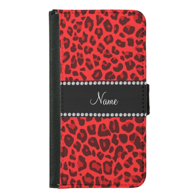 Personalized name red leopard pattern samsung galaxy wallet case (Front)