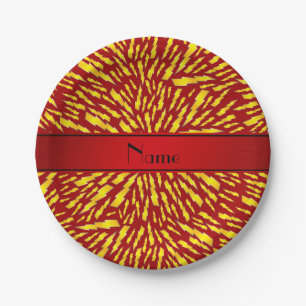 Personalized name red lightning bolts paper plates