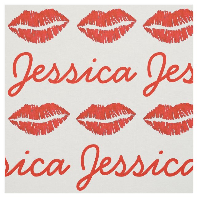 Personalized Name Red Lips Lipstick Kiss Print Fabric (Swatch)