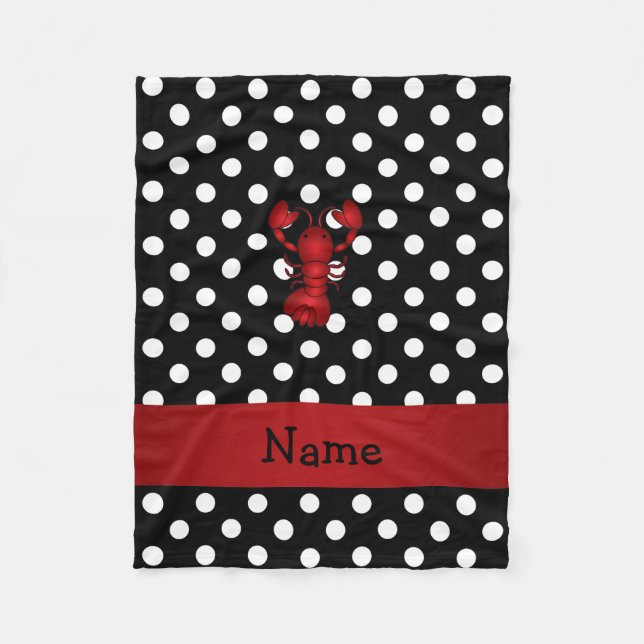 Personalized name red lobster black polka dots fleece blanket (Front)