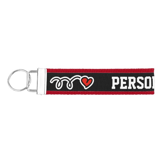 Personalized name red love heart wrist keychains (Keys on Left)