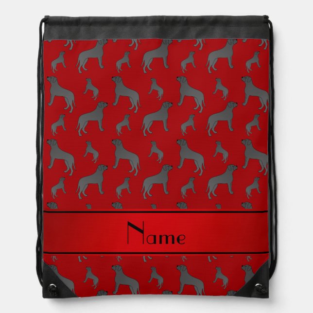 Personalized name red Mastiff dogs Drawstring Bag (Front)