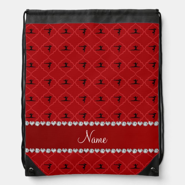 Personalized name red moroccan gymnastics drawstring bag (Front)