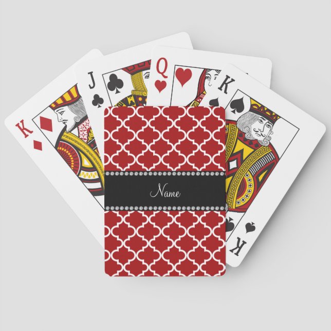 Personalized name Red moroccan Poker Cards (Back)