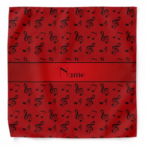 Personalized name red music notes bandana