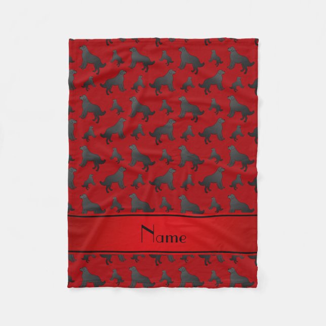 Personalized name red Newfoundland dogs Fleece Blanket (Front)