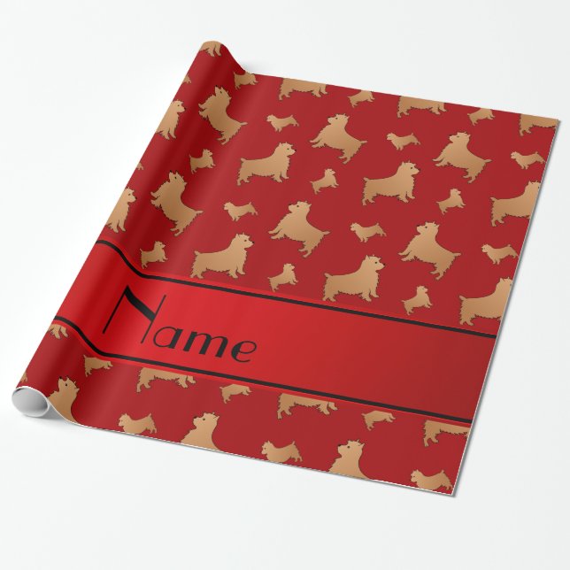 Personalized name red Norwich Terrier dogs Wrapping Paper (Unrolled)
