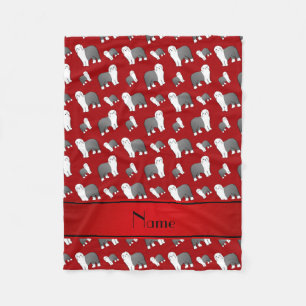 Personalized name red Old English Sheepdog dogs Fleece Blanket