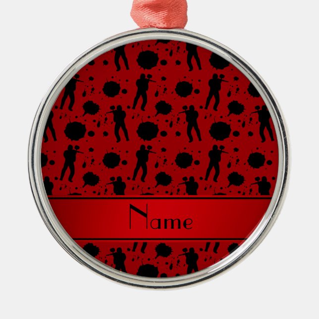 Personalized name red paintball pattern metal ornament (Front)