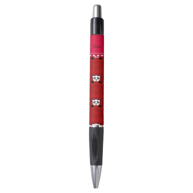 Personalized name red panda red heart stripes pen (Front Vertical)