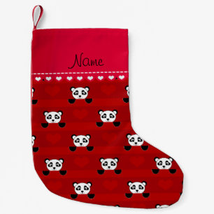 Personalized name red panda red heart stripes small christmas stocking