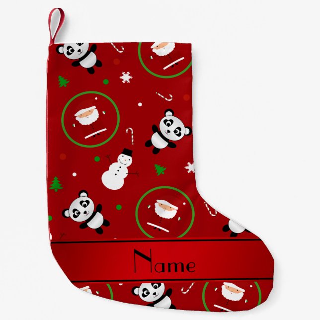 Personalized name red panda santas christmas small christmas stocking (Front)