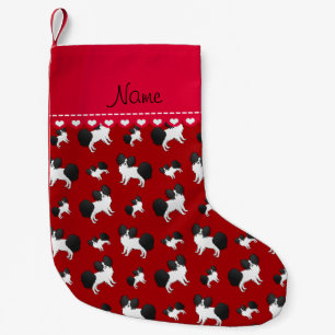 Personalized name red Papillon dogs Small Christmas Stocking