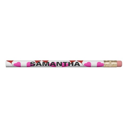 Personalized Name Red Pink Hearts Pencil