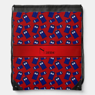 Personalized name red police box red stripe drawstring bag