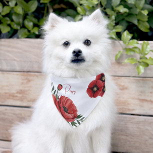 Personalized Name Red Poppy Flowers Pet Bandana Collar