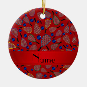 Personalized name red racquetball pattern ceramic ornament
