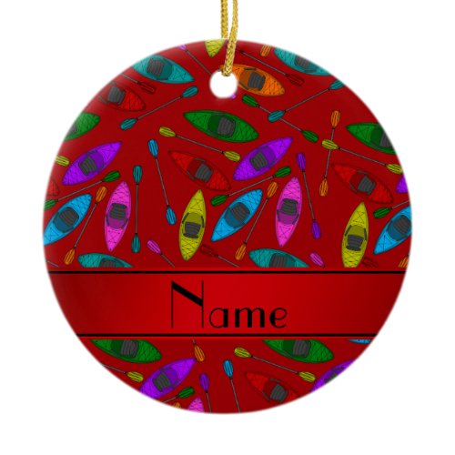 Personalized name red rainbow kayaks ceramic ornament