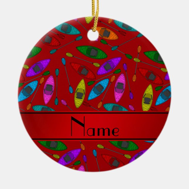 Personalized name red rainbow kayaks ceramic ornament (Front)