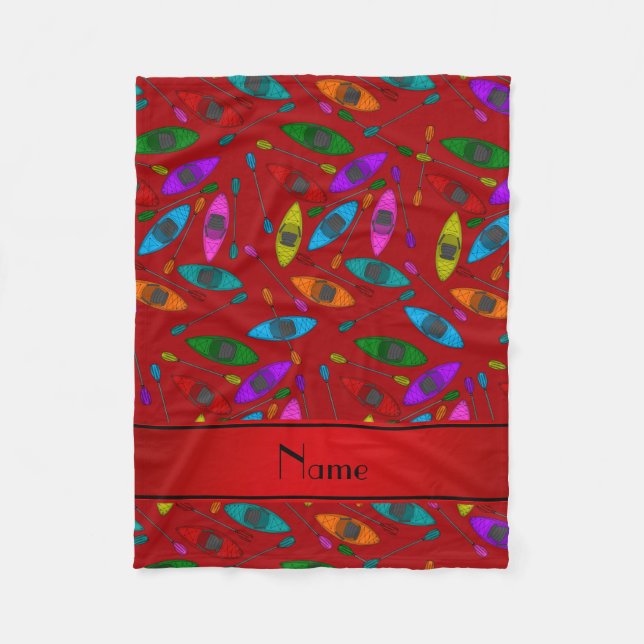 Personalized name red rainbow kayaks fleece blanket (Front)