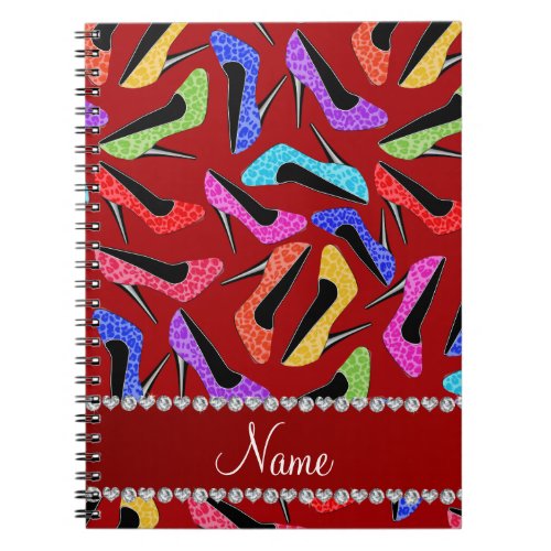 Personalized name red rainbow leopard high heels notebook