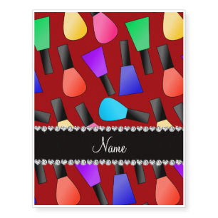 Personalized name red rainbow nail polish temporary tattoos