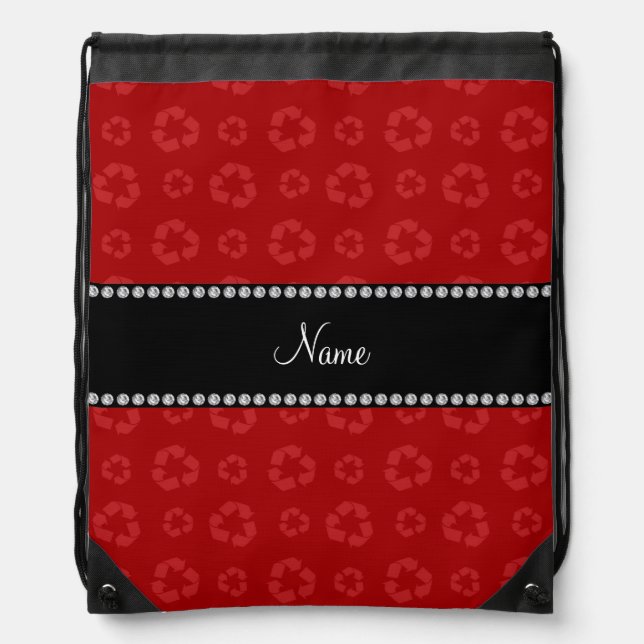 Personalized name red recycling pattern drawstring bag (Front)