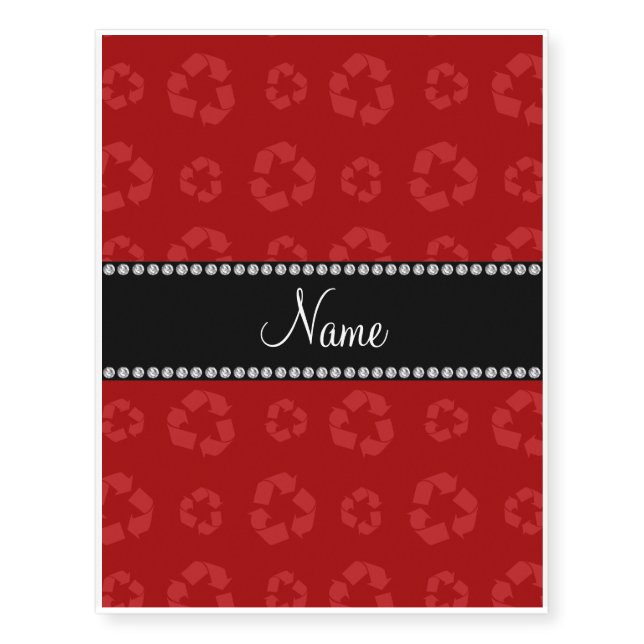 Personalized name red recycling pattern temporary tattoos (Front)