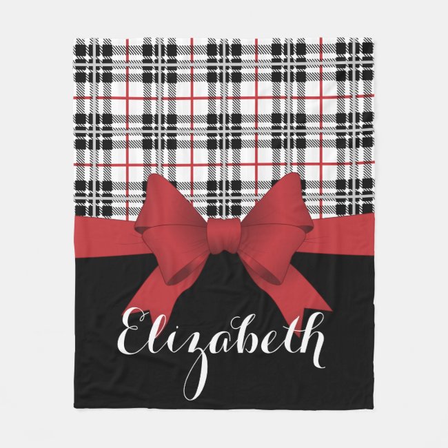 Personalized Name Red Ribbon and Tartan Plaid