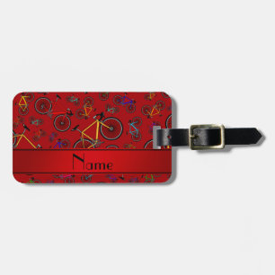 Personalized name red road bikes luggage tag
