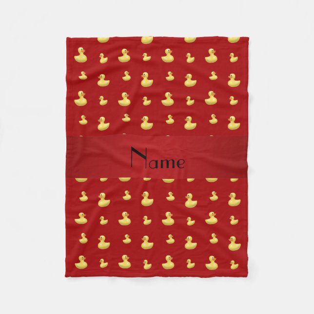 Personalized name red rubber duck pattern fleece blanket (Front)