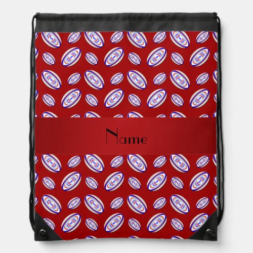 Personalized name red rugby balls drawstring bag