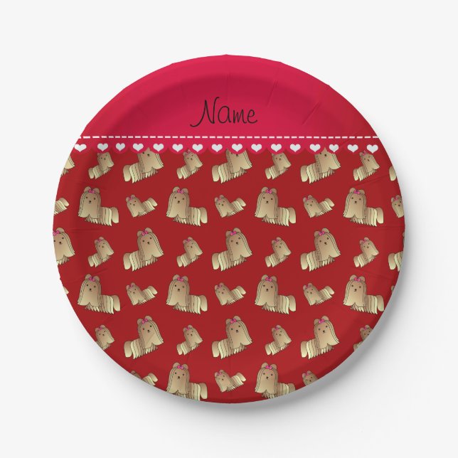 Personalized name red shih tzu dogs paper plates (Front)