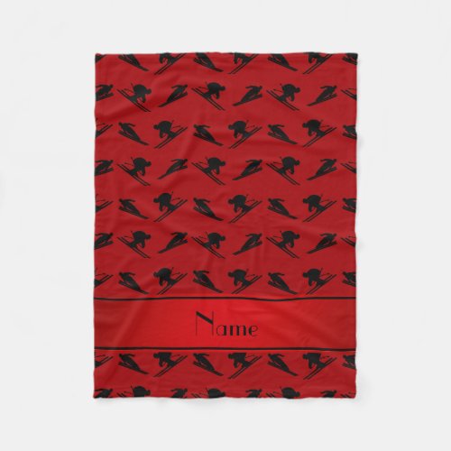 Personalized name red ski pattern fleece blanket