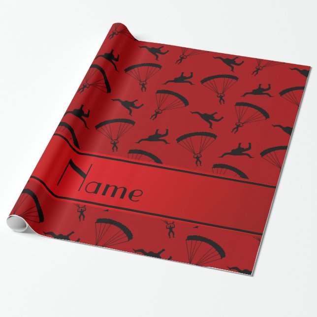 Personalized name red skydiving pattern wrapping paper (Unrolled)