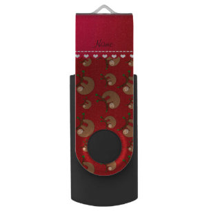 Personalized name red sloth pattern USB flash drive