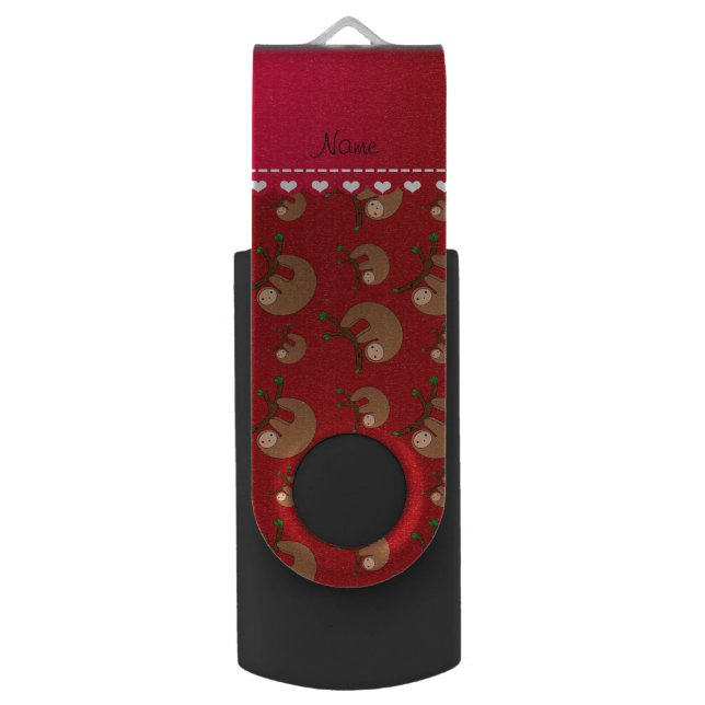 Personalized name red sloth pattern USB flash drive (Front Vertical)