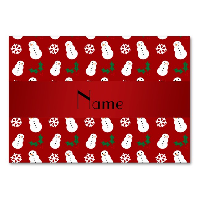Personalized name red snowman christmas table number (Front)