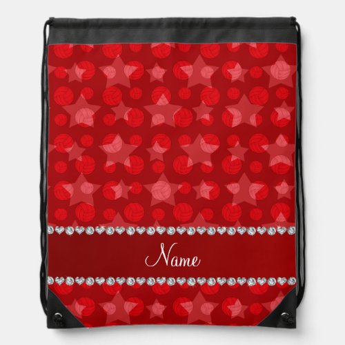 Personalized name red stars volleyballs drawstring bag