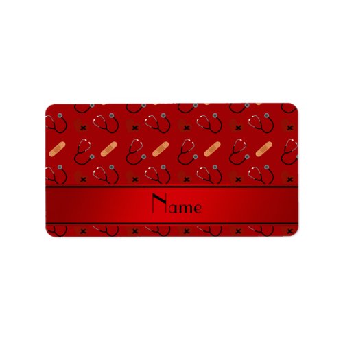 Personalized name red stethoscope bandage heart label