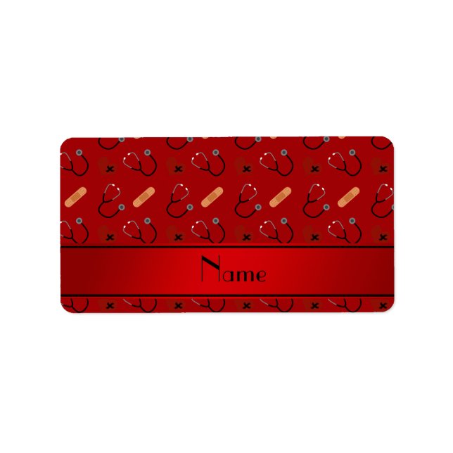 Personalized name red stethoscope bandage heart label (Front)