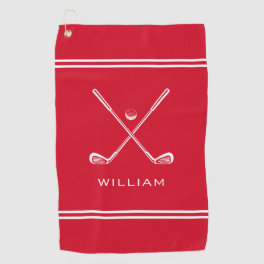 Personalized Name Red Stripes Stylish Golf Towel