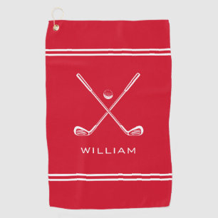 Personalized Name Red Stripes Stylish Golf Towel