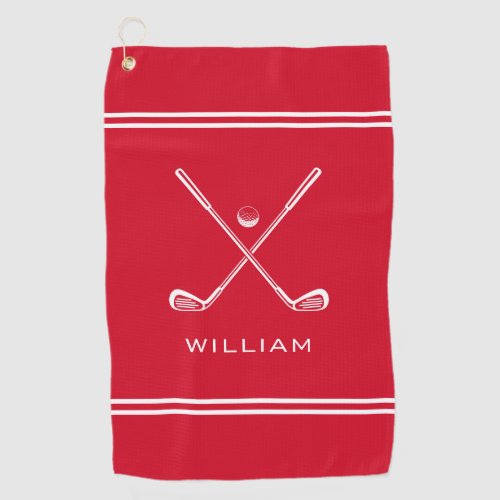 Personalized Name Red Stripes Stylish Golf Towel