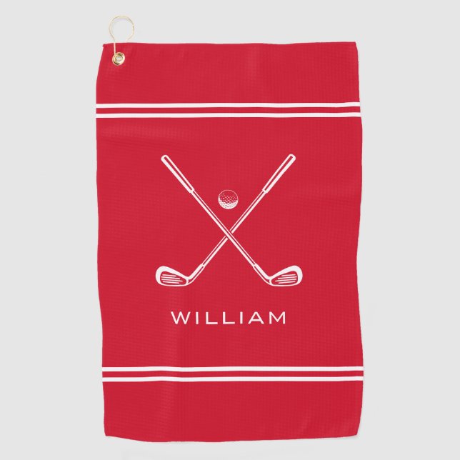 Personalized Name Red Stripes Stylish Golf Towel (Front)