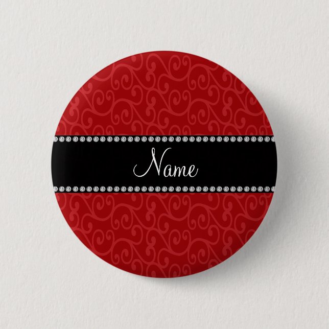 Personalized name red swirls pinback button (Front)